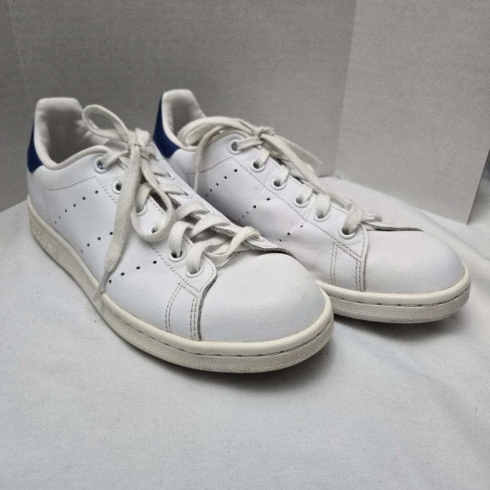 Adidas Mens 6 Leather Stan Smith Athletic Low Sneakers S74778 White Blue Lace Up
